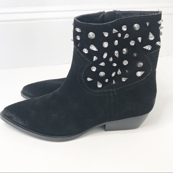 NWOT Sam Edelman Avril Studded Black Suede Booties Womens sz 8 Western Boot Boho - Picture 5 of 8